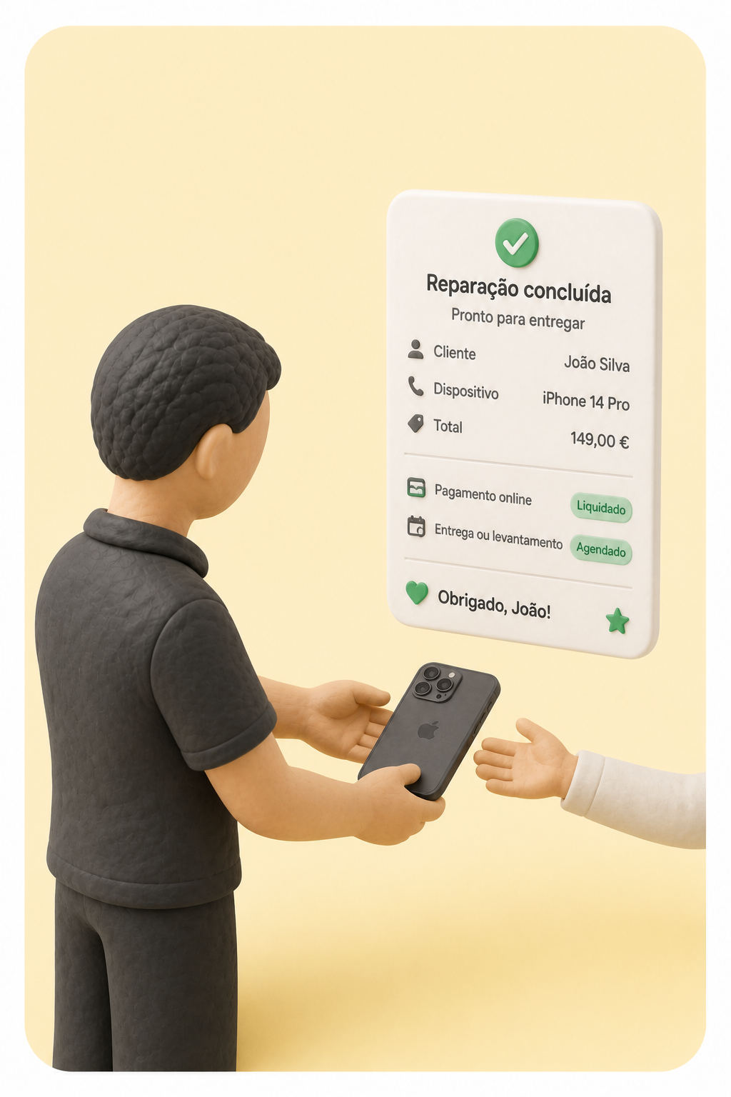 Entrega de uma reparação concluída ao cliente