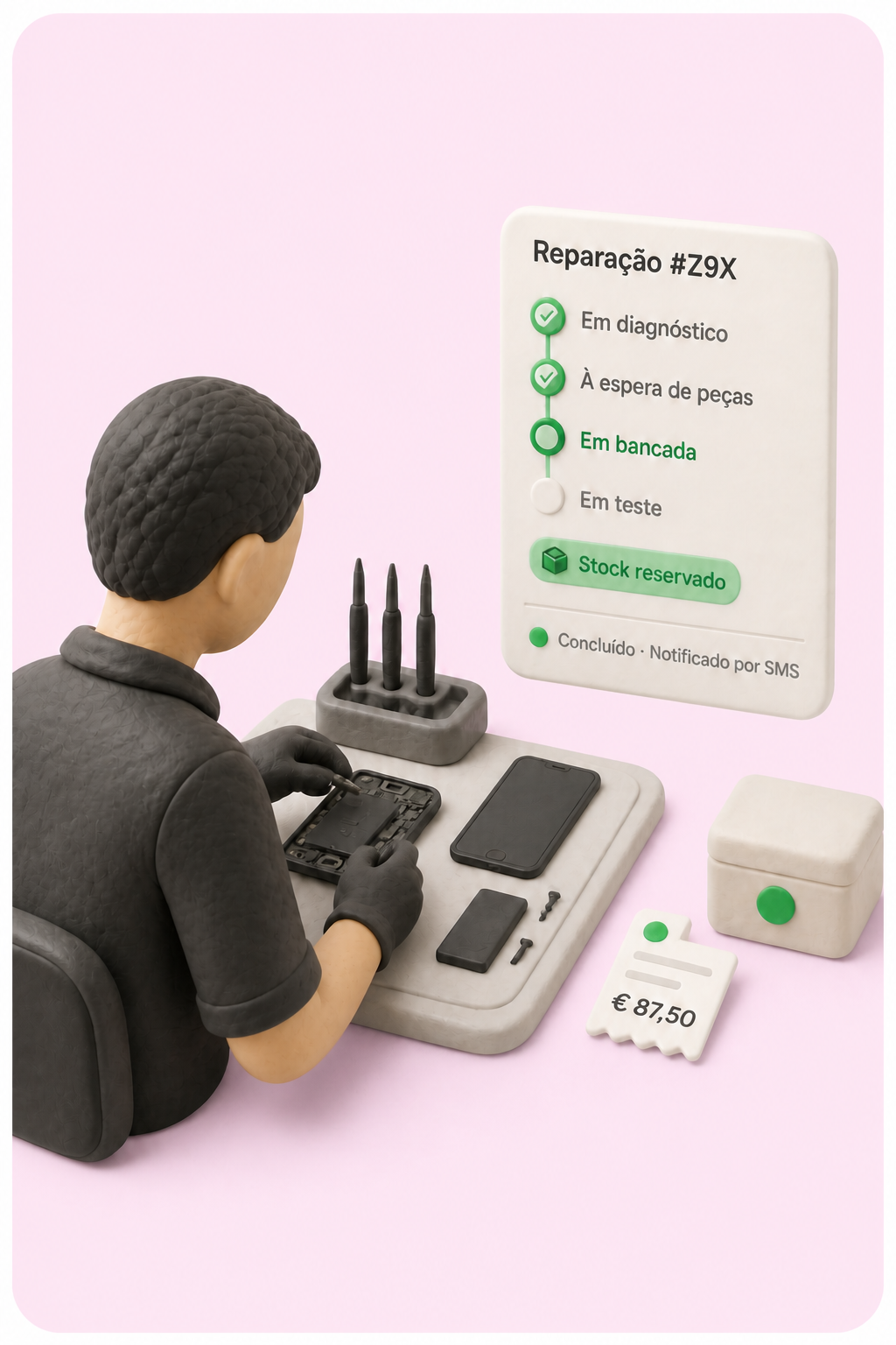 Acompanhamento do estado de uma reparação em bancada