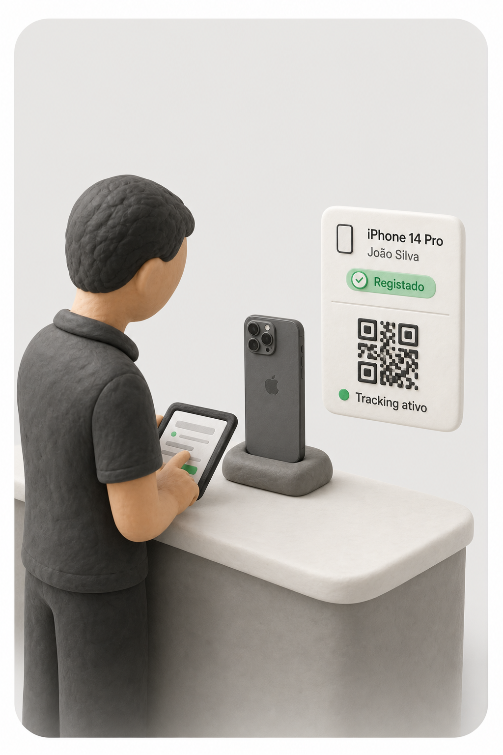 Registo de uma reparação com QR Code e tracking ativo